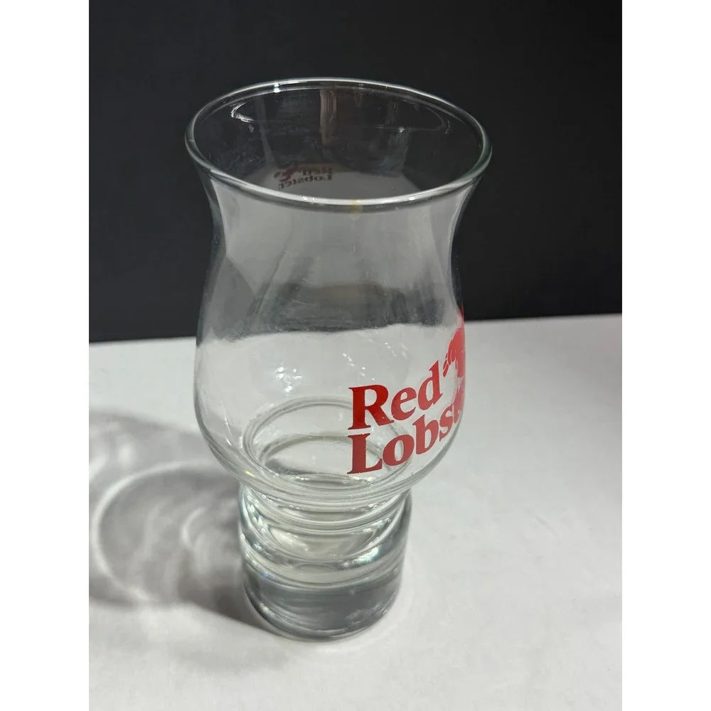 Vintage Red Lobster Hurricane Cocktail Glass Clear Heavy Base Barware Collection